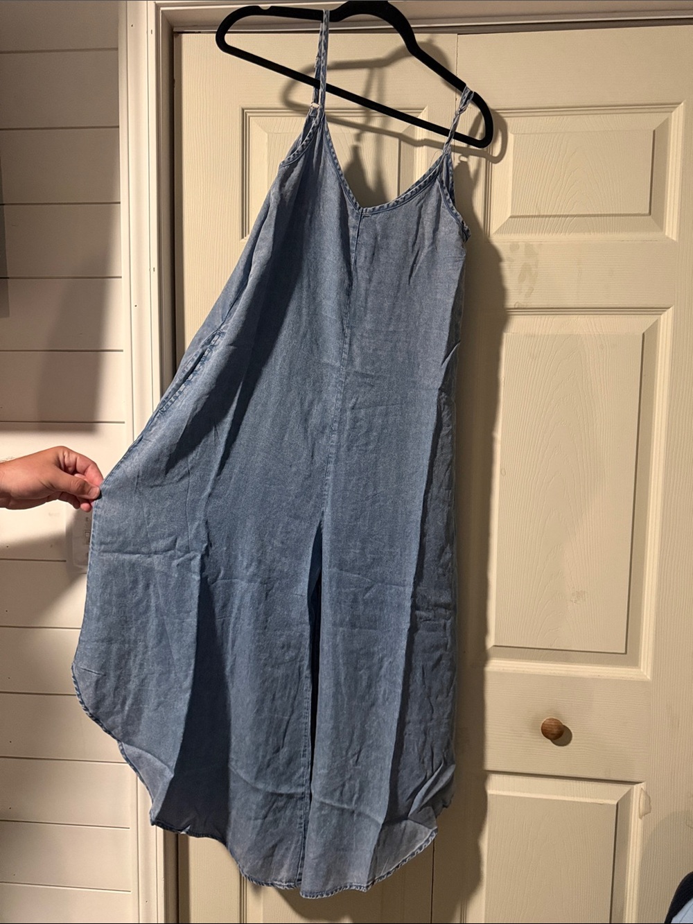 Light wash Denim Slip Dress - Spaghetti Strap